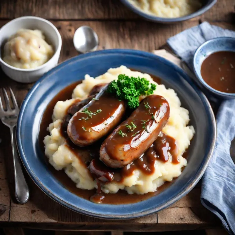 Classic Bangers and Mash with Savory Onion Gravy image